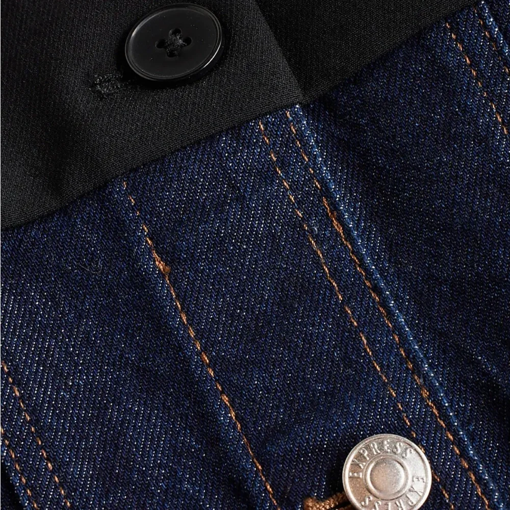 Express Denim Twill Off The Shoulder Faux Button Front Corset Top - Picture 5 of 15